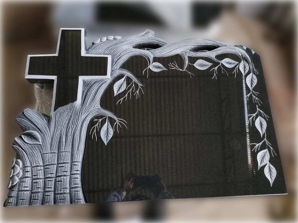 Cross Engraved Granite Headstone Monument Cross Engraved Granite Headstone Monument