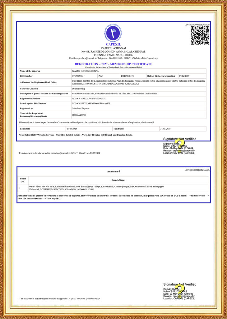 Nakul International Certificate