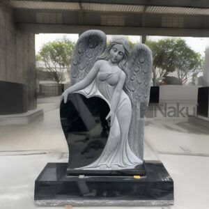 Angel Engraved Black Granite Headstone Monument