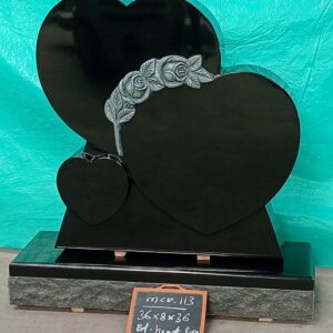 Triple Heart Black Granite Headstone