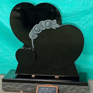 Triple Heart Black Granite Headstone