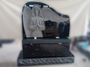 Angel Engraved Black Granite Tombstone Monument