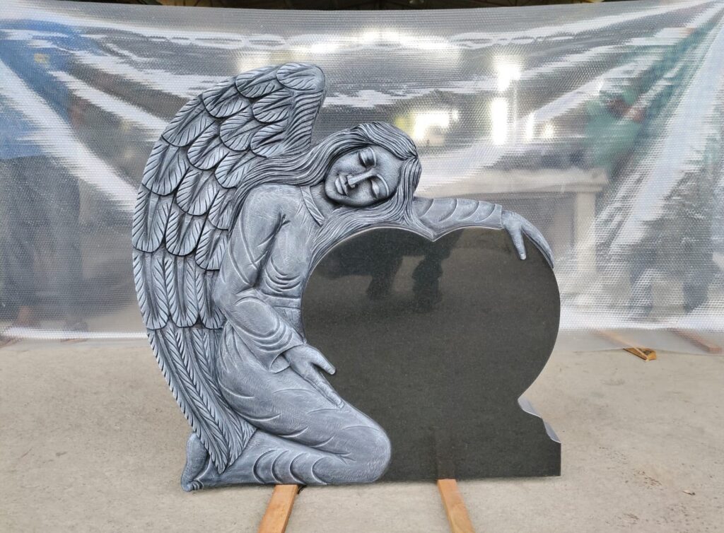 Angel Engraved Black Granite Headstone Monument Angel Engraved Black Granite Headstone Monument