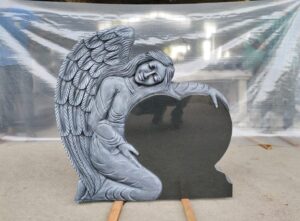 Angel Engraved Black Granite Tombstone Monument