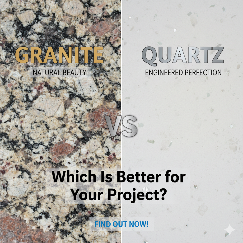 create a banner for Granite vs Quartz – Which Is Better for Your Project?