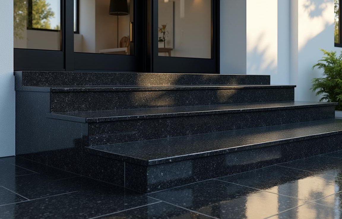 Polished granite stair treads