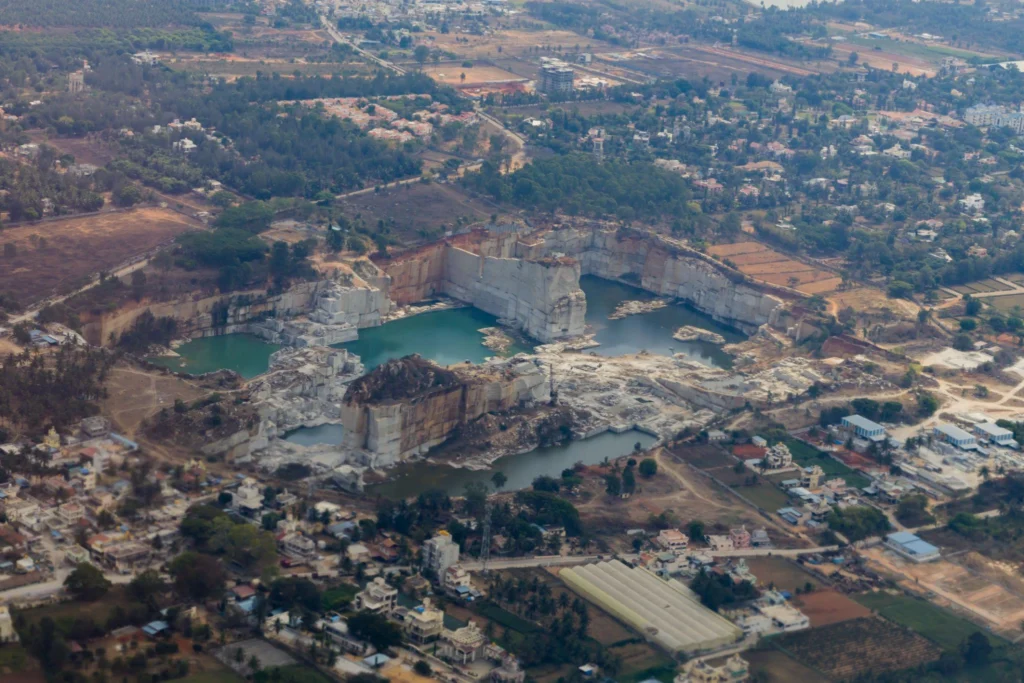 Granite quarrying process in India with large stone blocks