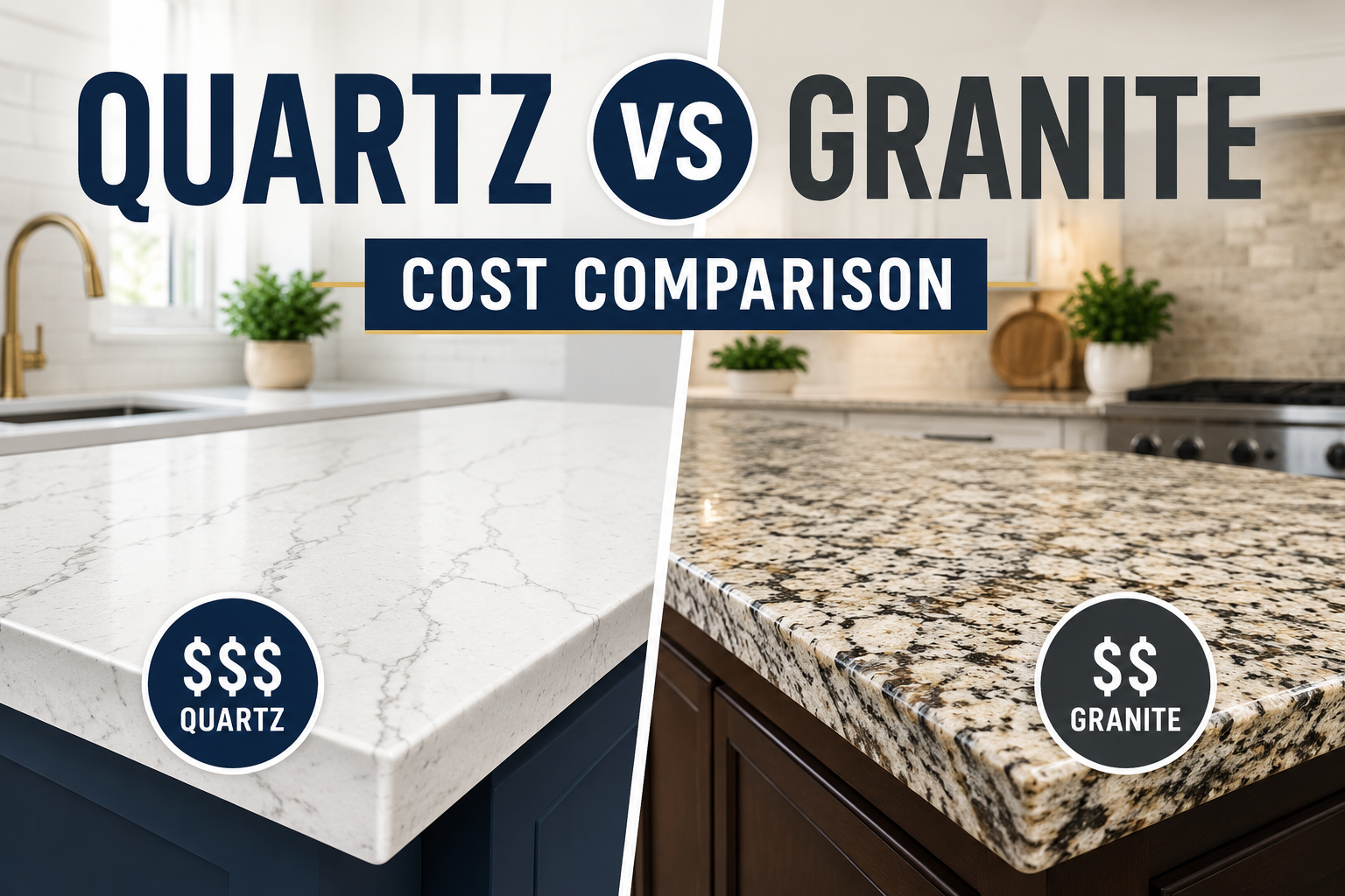 Quartz vs granite cost comparison kitchen countertops